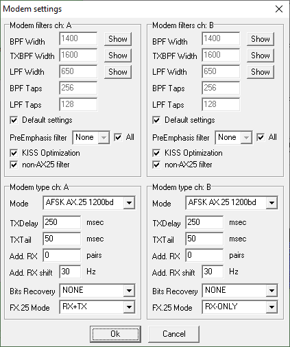 SoundModem Modem Settings